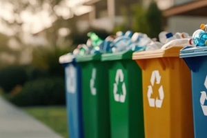 plastic recycle dustbins with empty water bottles